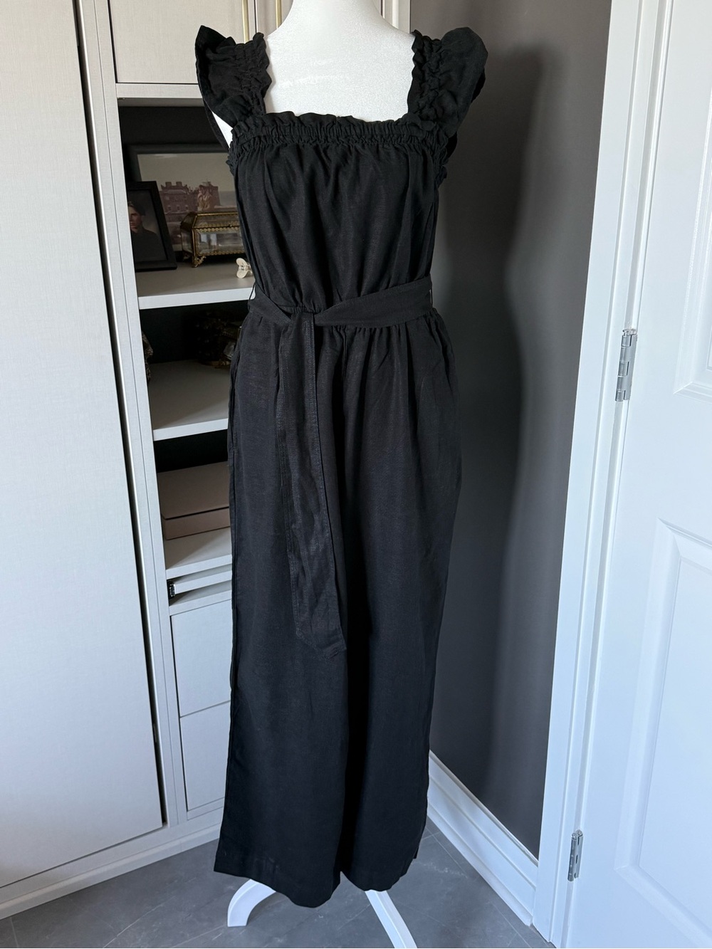 H&M Black Smocked Strap Jumpsuit with Waist Tie